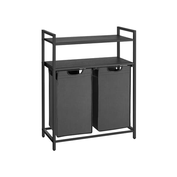 Rootz vasketøjskurv med hylder - Sort-grå - MDF stål Oxford-klud - Stor opbevaringskapacitet - Pladsbesparende design - Nem montering - 73 cm x 33 cm