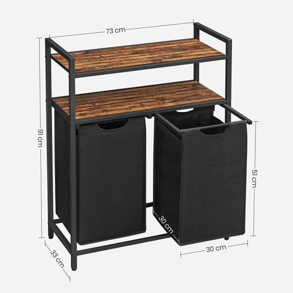 Rootz Pesulakorisarja - Vintage ruskea-musta - Vaatteiden suoja - Säilytysastia - MDF-teräs Oxford-kangas - 73 cm x 33 cm x 91 cm - 30 cm x 30 cm x 51
