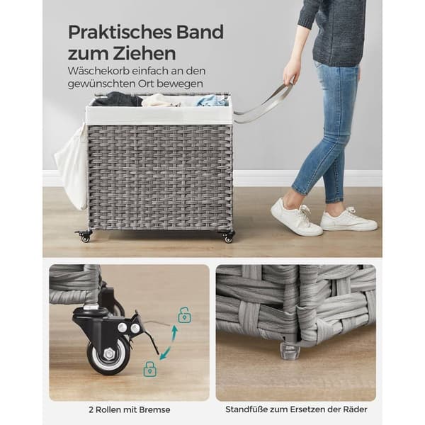 Rootz Grey pyykkikori - Vaatteiden suoja - Säilytysastia - PP-muovi - Metallirunko - Polyesteri-puuvillasekoitettu sisäpussi - 70 cm x 36 cm x 66 cm -