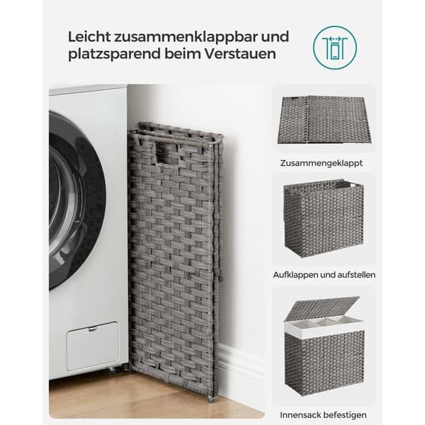 Rootz Grey pyykkikori - Vaatteiden suoja - Säilytysastia - PP-muovi - Metallirunko - Polyesteri-puuvillasekoitettu sisäpussi - 70 cm x 36 cm x 66 cm -
