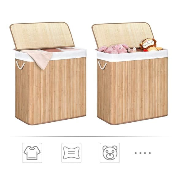 Rootz Bamboo Vasketøjskurv - Beskidte tøj-kurv - Naturligt materiale - Høj stabilitet - Metalramme - 60 cm x 40 cm x 61,5 cm