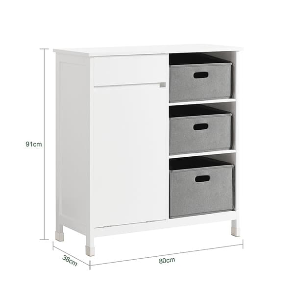 Rootz Liinavaatekaappi Pyykinkeräin - Pyykkikori - Kylpyhuonekaappi - Valkoinen - Kosteutta hylkivä jalkatyyny - Helppo koota - 80cm x 91cm x 38cm