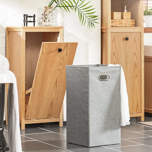Rootz linneskåp med utfällbar tvättlåda - Tvättuppsamlare - Badrumsskåp - Fuktbeständig - Tippskyddsfunktion - Enkel montering - 40 cm x 90 cm x 35 cm