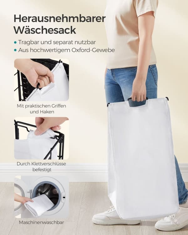 Rootz Rolling Laundry Basket - Vaatekori - Pyykkikärry - Teräsrunko - Oxford Kangas - PE-materiaali - 46cm x 33cm x 65cm