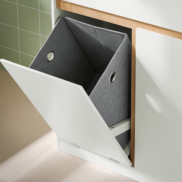 Rootz-pesukaappi ja pyykkipussi - Pyykinkeräin - Kylpyhuoneen kalusteet - MDF ja kumipuu - Kaatumissuoja - Joustava säilytystila - 71cm x 33cm x 85cm