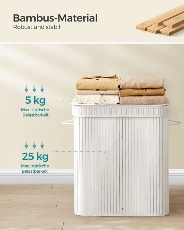 Rootz White Bamboo -pesukori - Hamppu - Vaatteiden säilytys - Ympäristöystävällinen - Kevyt - Kestävä - 54,5 cm x 34,5 cm x 61 cm