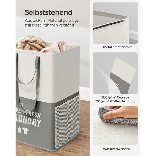 Rootz Mørkegrå Vasketøjstaske - Hæmmer - Opbevaringskurv - Slidstærkt polyesterstof - PE-coating - Letvægts - 40 cm x 35 cm x 65 cm