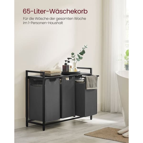 Rootz vasketøjskurv med hylde - Sort-grå opbevaringsorganisering - MDF stål Oxford-klud - Stor kapacitet - Nem montering - Pladsbesparende design - 92