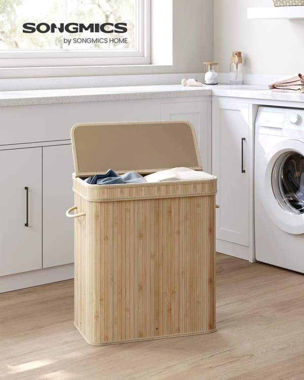 Rootz Natural Bamboo Vasketøjskurv med Låg - Hæmmer - Tøjopbevaring - Miljøvenlig - Letvægts - Holdbar - 54,5 cm x 34,5 cm x 61 cm