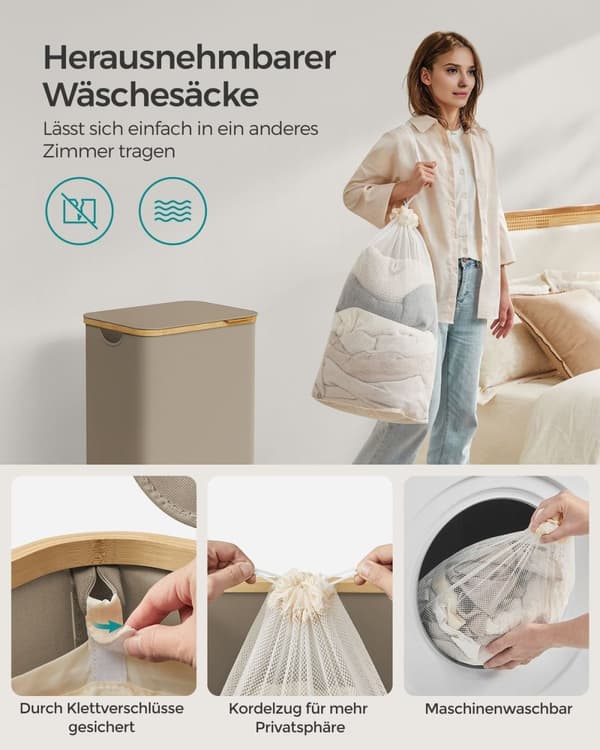 Rootz Bærbar Vasketøjskurv - Hæmmer - Sammenklappelig opbevaringsbeholder - 600D Oxford-klud - Bambus - Letvægts - Kompakt - Holdbar - 42 cm x 32 cm x