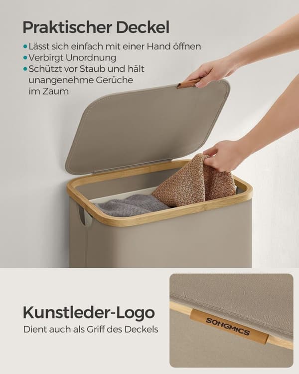 Rootz Bærbar Vasketøjskurv - Hæmmer - Sammenklappelig opbevaringsbeholder - 600D Oxford-klud - Bambus - Letvægts - Kompakt - Holdbar - 42 cm x 32 cm x