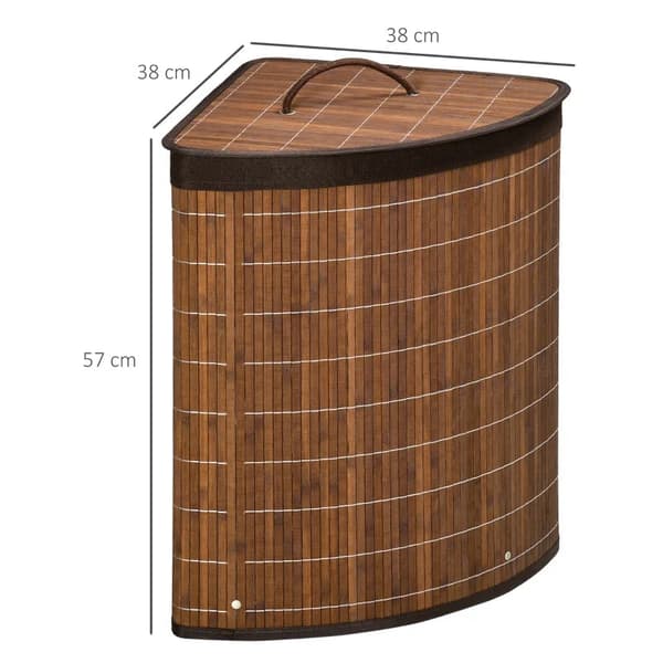 Rootz Vasketøjskurv - Vasketøjskurv - 55l Kapacitet - Aftageligt låg - Bambus - Polyesterblanding - Brun - 38 cm x 38 cm x 57 cm