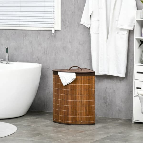 Rootz Vasketøjskurv - Vasketøjskurv - 55l Kapacitet - Aftageligt låg - Bambus - Polyesterblanding - Brun - 38 cm x 38 cm x 57 cm