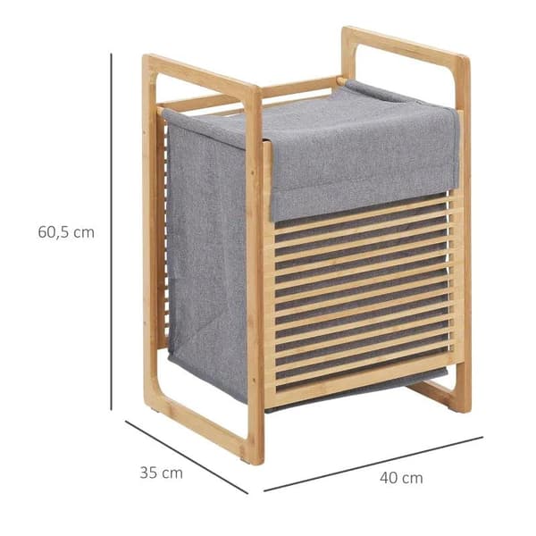 Rootz Tvättkorg - Tvättlåda - Tvättuppsamlare med tvättbar tvättpåse - Lock Tvättpåse - Polyester - Natur/Grå - 40 x 35 x 60,5 cm