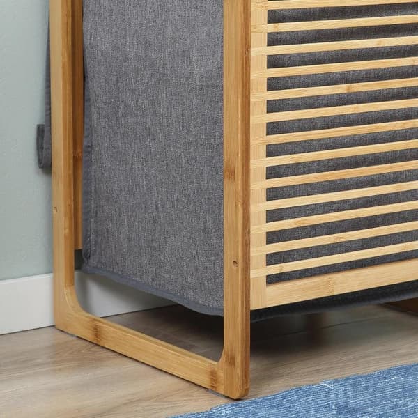Rootz Tvättkorg - Tvättlåda - Tvättuppsamlare med tvättbar tvättpåse - Lock Tvättpåse - Polyester - Natur/Grå - 40 x 35 x 60,5 cm