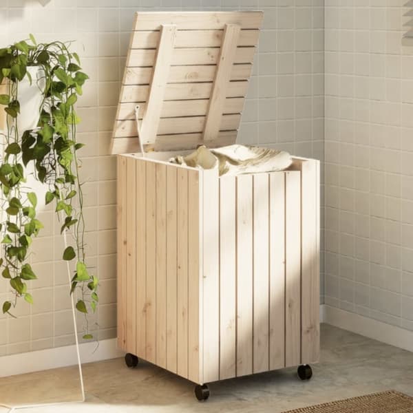 vidaXL Skittentøyskurv med hjul RANA 45x45x64 cm heltre furu