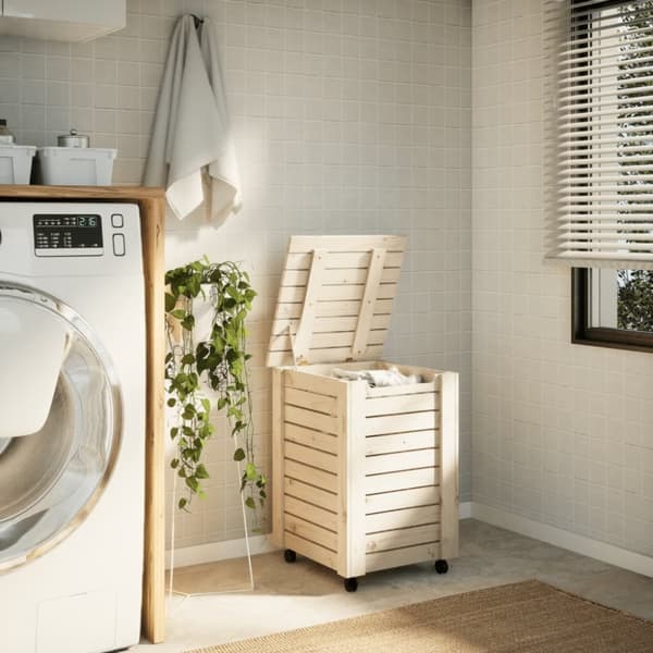 vidaXL vasketøjskurv med hjul RANA 45x45x64 cm massivt fyrretræ