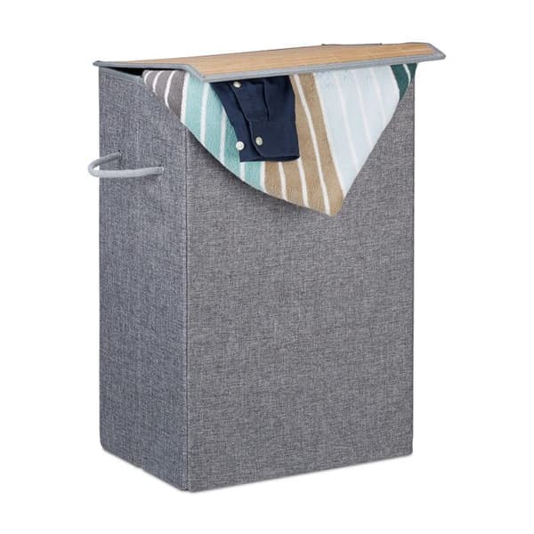 Relaxdays Fällbar tvättkorg med lock 60 liter tvättpåse smutsig tvätt handtag HxlxB: 60x40x30cm, grå