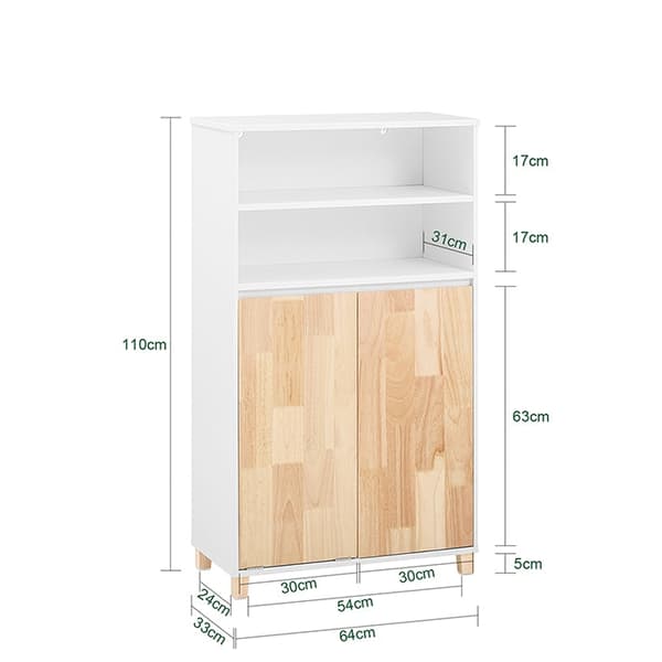 Rootzin puinen pellavakaappi - Pyykin säilytys - Kylpyhuonekaappi - Tilava Järjestäjä - 64cm x 110cm x 33cm. Helppo koota – kestävät materiaalit.