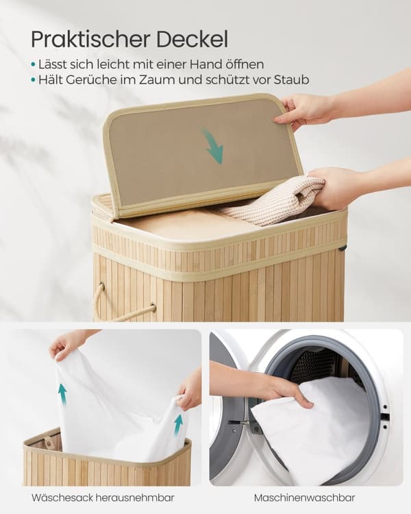 Rootz Bamboo Vasketøjskurv - Hæmmer - Opbevaringsbeholder - Stilfuldt design - 31,5 cm x 42,5 cm x 61 cm - Letvægts - Naturlig beige