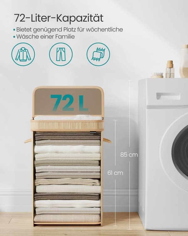 Rootz Bamboo Vasketøjskurv - Hæmmer - Opbevaringsbeholder - Stilfuldt design - 31,5 cm x 42,5 cm x 61 cm - Letvægts - Naturlig beige