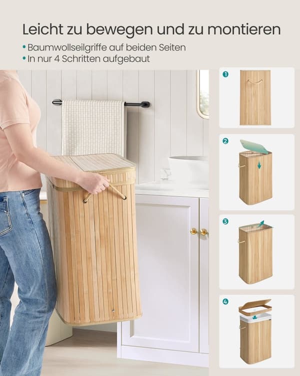 Rootz Bamboo Vasketøjskurv - Hæmmer - Opbevaringsbeholder - Stilfuldt design - 31,5 cm x 42,5 cm x 61 cm - Letvægts - Naturlig beige