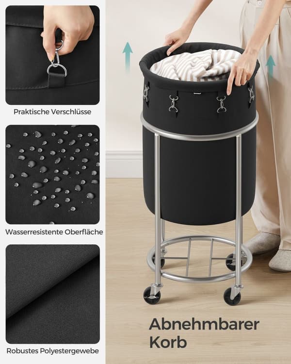 Rootz Vasketøjskurv - Vaskebeholder - Stålramme - 600D polyesterstof - 39cm Diameter - 40x61cm - 3kg - 15kg Kapacitet - 18,5 Gal 70L