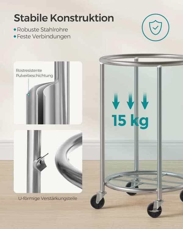 Rootz Vasketøjskurv - Vaskebeholder - Stålramme - 600D polyesterstof - 39cm Diameter - 40x61cm - 3kg - 15kg Kapacitet - 18,5 Gal 70L