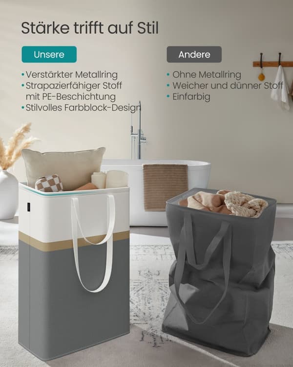 Rootz Vasketøjsposesæt - Hæmmer - Tøjkurv - Polyester bomuldsstof - Nem opbevaring - 40 cm x 30 cm x 65 cm