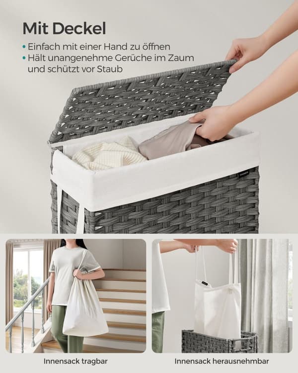 Rootz Rattan Vasketøjskurv - Tøjkurv - Vasketøjskurv - Stålramme - Dove Grey - 46cm x 20cm x 61cm