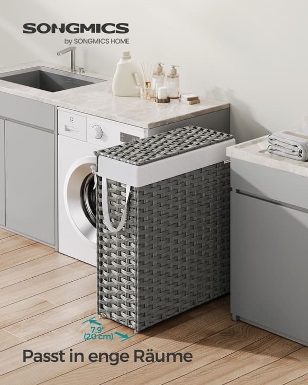 Rootz Rattan Vasketøjskurv - Tøjkurv - Vasketøjskurv - Stålramme - Dove Grey - 46cm x 20cm x 61cm
