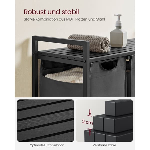 Rootz vasketøjskurv med hylde - Sort-grå organisering - Opbevaringsbeholdere - Medium Density Fiberboard - Stålramme - MDF - 92,5 cm x 33 cm x 72 cm