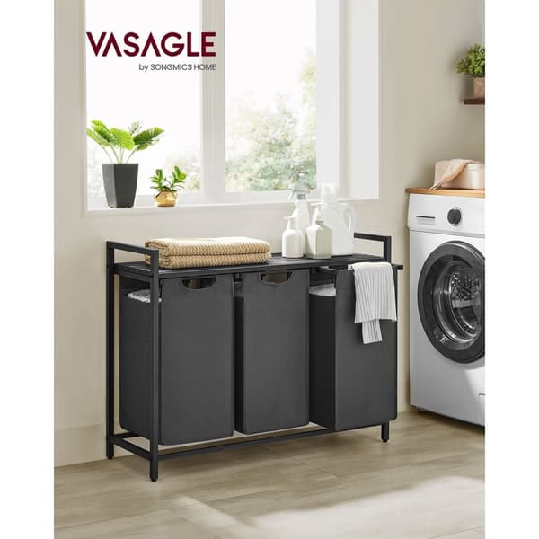 Rootz vasketøjskurv med hylde - Sort-grå organisering - Opbevaringsbeholdere - Medium Density Fiberboard - Stålramme - MDF - 92,5 cm x 33 cm x 72 cm