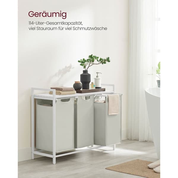 Rootz 3-tiers vaskesorteringsvogn - Hvid vasketøjspose-arrangør - rullende opbevaringsvogn - Stålramme - 92,5 cm x 33 cm x 72 cm