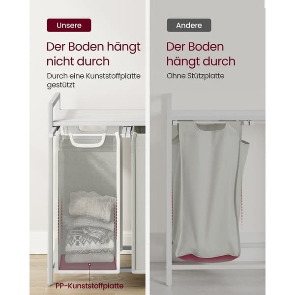 Rootz 3-tiers vaskesorteringsvogn - Hvid vasketøjspose-arrangør - rullende opbevaringsvogn - Stålramme - 92,5 cm x 33 cm x 72 cm