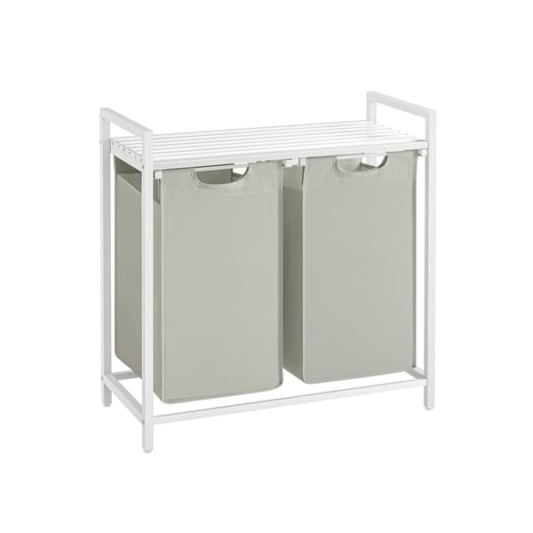 Rootz tvättkorg med hylla - Vit - MDF stålklädeshämmare - Organizer - 73cm x 33cm x 72cm - 2 påsar - Heavy Duty - Förvaringsställ - Oxfordduk