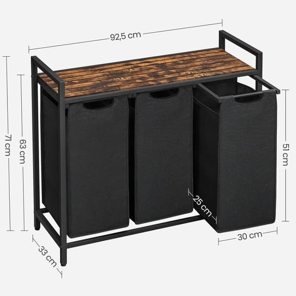 Rootz-pesukori hyllyllä - Vintage ruskea-musta - MDF-teräs - Oxford-kangas - 92,5 cm x 33 cm x 71 cm - 25 cm x 30 cm x 51 cm