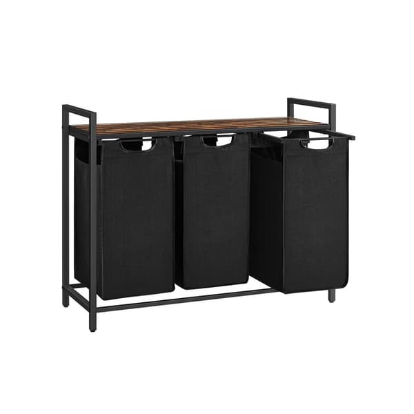 Rootz vasketøjskurv med hylde - Vintage brun-sort - MDF stål - Oxford klud - 92,5 cm x 33 cm x 71 cm - 25 cm x 30 cm x 51 cm