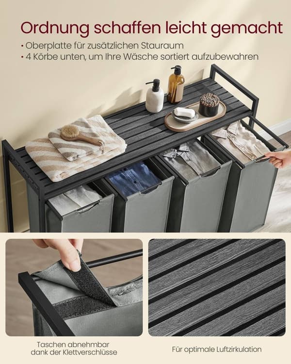 Rootz Vasketøjsstativ - Tøjorganisering - MDF og stål - Oxford klud - 116 cm x 33 cm x 72 cm - Stor kapacitet - Sort-grå