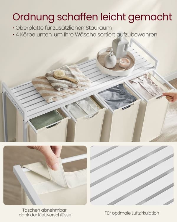 Rootz Vasketøjsstativ - Hvid Organizer - MDF & Stål - Oxford stoftasker - Heavy Duty - 116 cm x 33 cm x 72 cm