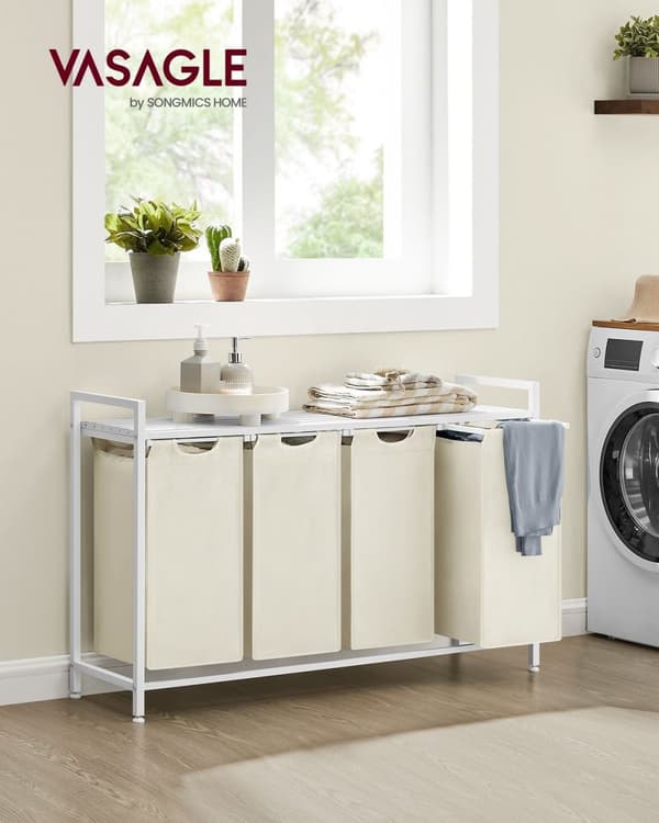 Rootz Vasketøjsstativ - Hvid Organizer - MDF & Stål - Oxford stoftasker - Heavy Duty - 116 cm x 33 cm x 72 cm