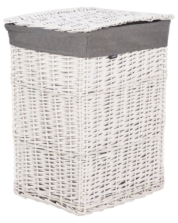 Klesvaskkurv med Grå og Hvit Pilramme Innvendig Stoffforing Boho Moderne Design