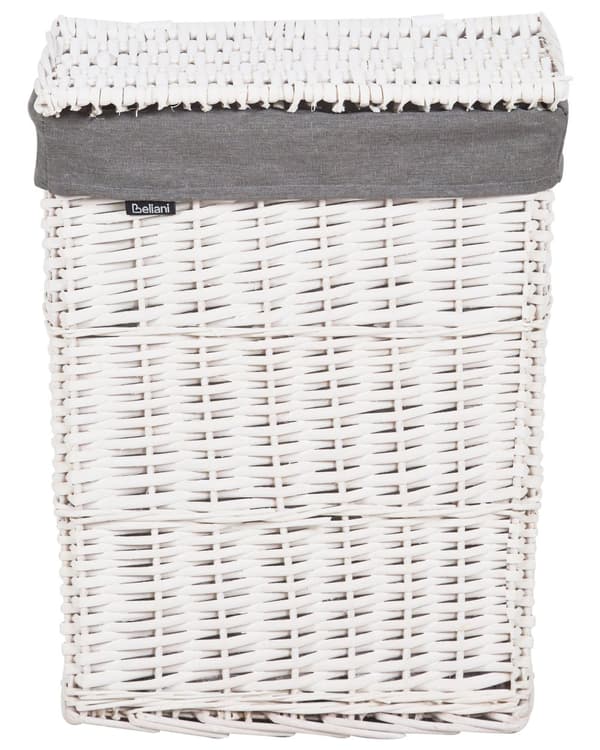 Klesvaskkurv med Grå og Hvit Pilramme Innvendig Stoffforing Boho Moderne Design