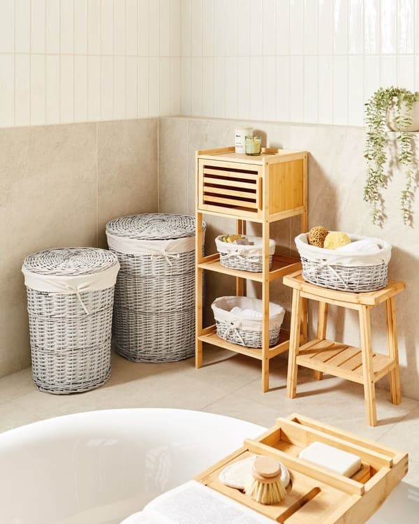 Klesvaskkurv Hvit Pilramme Innvendig Liner i Stoff Boho Moderne Design