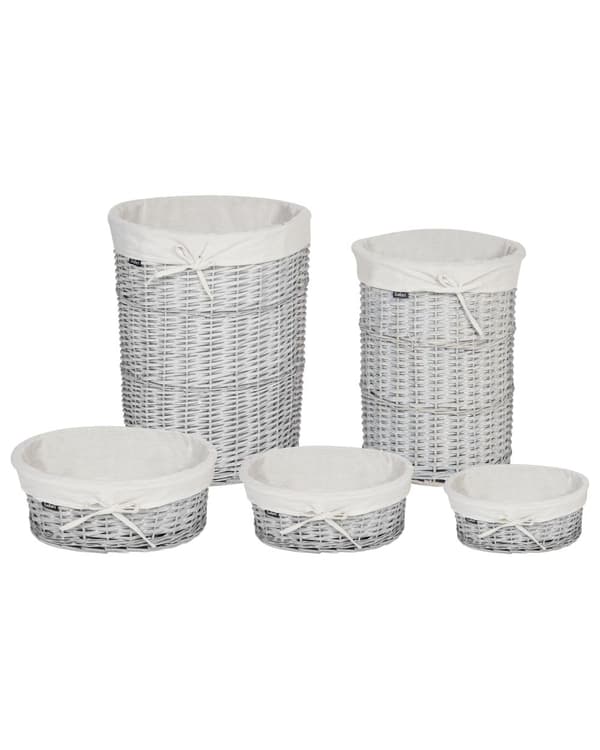 Klesvaskkurv Hvit Pilramme Innvendig Liner i Stoff Boho Moderne Design