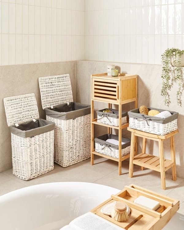 Tvättkorg Grå Pilram Tyg Invändigt Foder Boho Modern Design