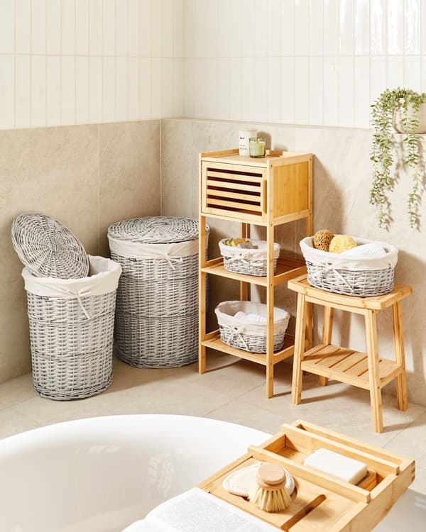 Tvättkorg Vit Pilram Tyg Invändigt Foder Boho Modern Design