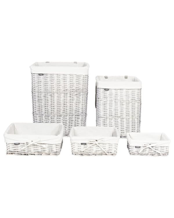 Klesvaskkurv med Hvit Pilramme Innvendig Stoffforing Boho Moderne Design