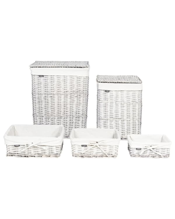 Klesvaskkurv med Hvit Pilramme Innvendig Stoffforing Boho Moderne Design