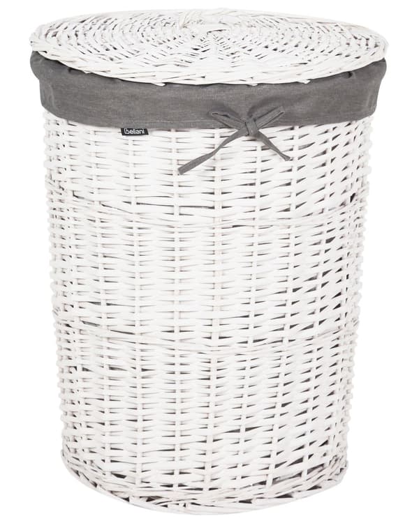Sæt med kurve i hvid og grå pileflet med indvendigt stof i boho-stil og moderne design